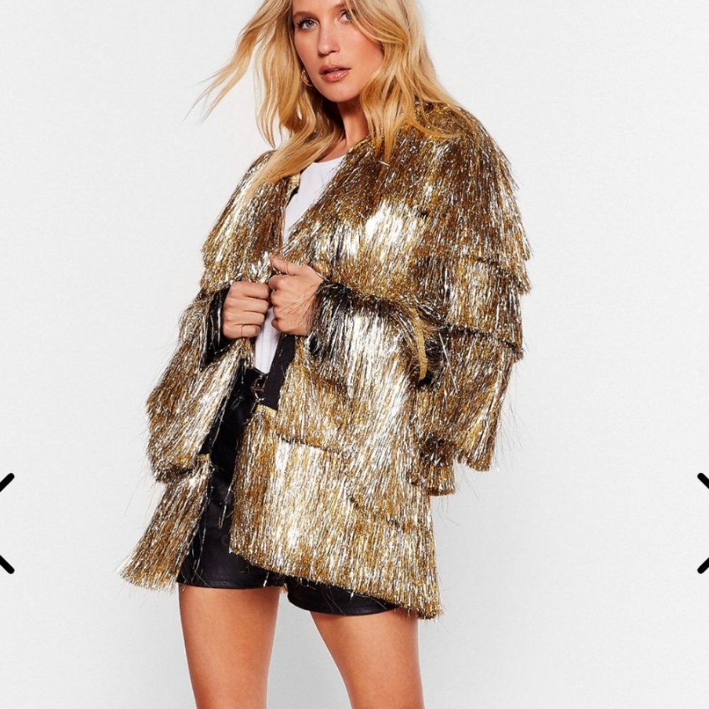 Gold Tiered Fringe Jacket - Nasty Gal- Size 4- NWT